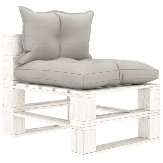 Vidurinė sodo sofa iš palečių su taupe pagalvėmis, mediena