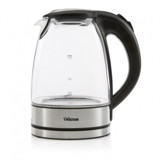 Tristar Glass Kettle with LED WK-3377 Electric, 2200 W, 1.7 L, Glass, 360° rotational base, Black/Stainless Steel