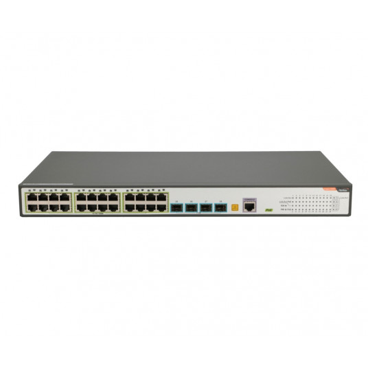 FiberHome S4820-28T-X-PE-AC tinklo komutatorius Valdomas L2/L3 Gigabit Ethernet (10/100/1000) Maitinimas per Eternetą (PoE) 1U Juoda, Pilka