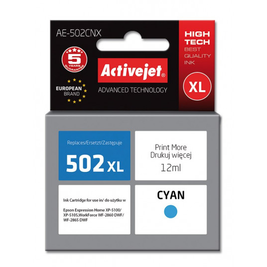 Activejet AE-502CNX rašalas (pakaitinis Epson 502XL W24010 rašalas; Supreme; 12 ml; mėlynos spalvos)