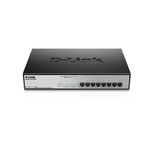 D-Link DGS-1008MP tinklo komutatorius Ne-valdomas Gigabit Ethernet (10/100/1000) Maitinimas per Eternetą (PoE) 1U Juoda