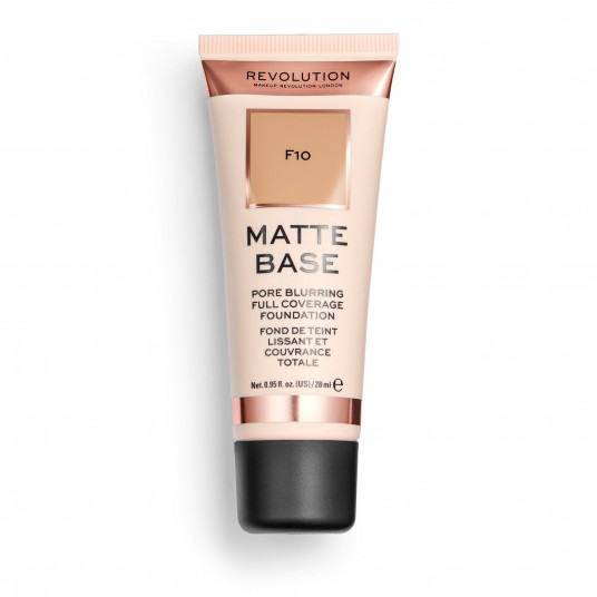 Makeup Revolution, REVOLUTION, veganiškas, matinis paviršius, skystas pagrindas, F 10, 28 ml