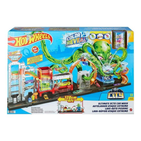 Hot Wheel City Color Reveal Mega Car Wash Octopus Attack Track Kit GTT96 p2 MATTEL
