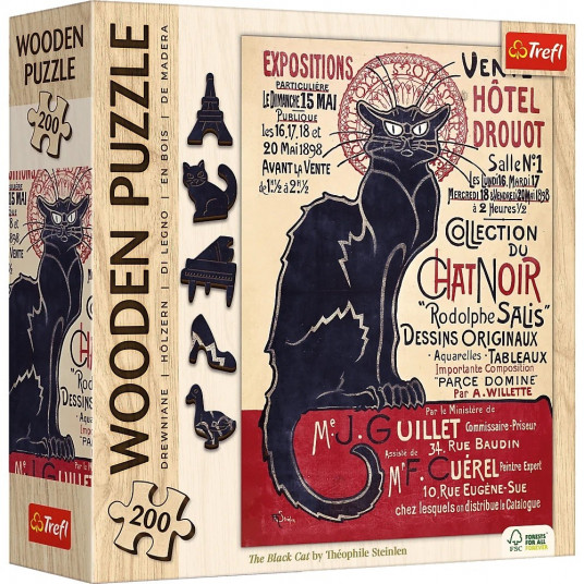 Wooden puzzle 200 pieces Black Cat Theophile Alexandre Steinlen