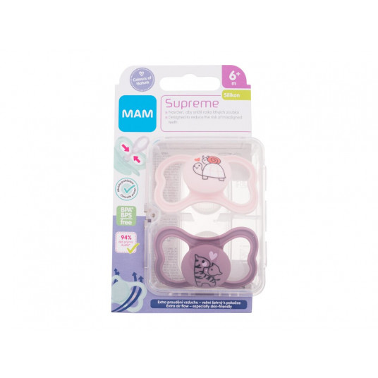 Soother MAM Supreme Silicone Pacifier 6m+ Pink & Violet, 2pc