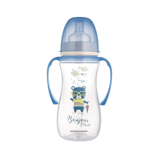CANPOL BABIES Anti-Colic buteliukas su rankenėlėmis, 300 ml PP EasyStart BONJOUR PARIS, 35/241_blu