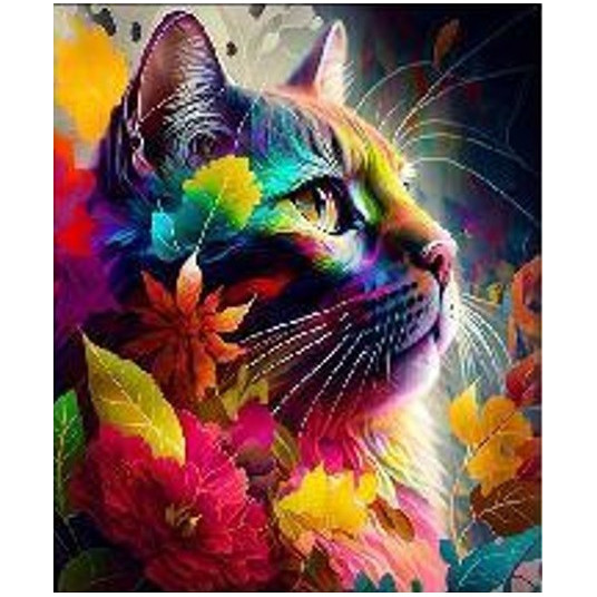 Diamond mosaic - Cat in color, leafy background