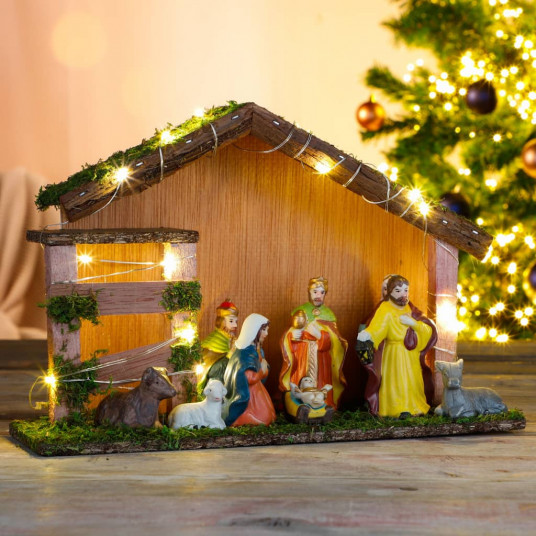 HI Šviečianti LED Kalėdų dekoracija Kristaus gimimas, mediena