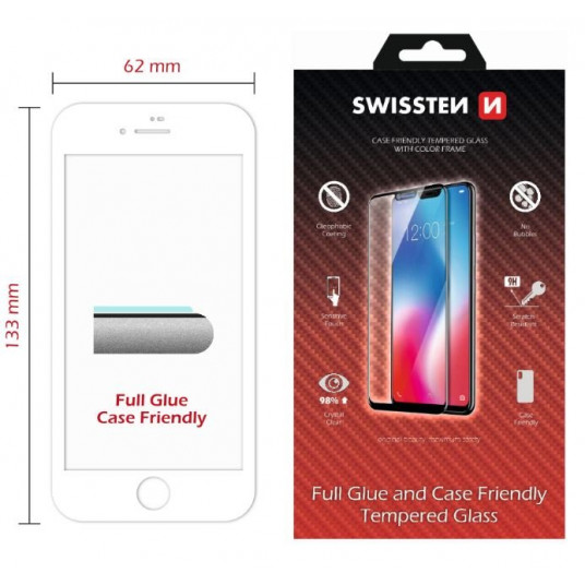 Swissten Full Face Tempered Glass Apple iPhone 7 / 8 White