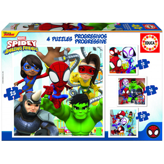 4 dėlionės (puzzle) 12+16+20+25 SPIDEY ir AMAZING FRIENDS 3-5metų