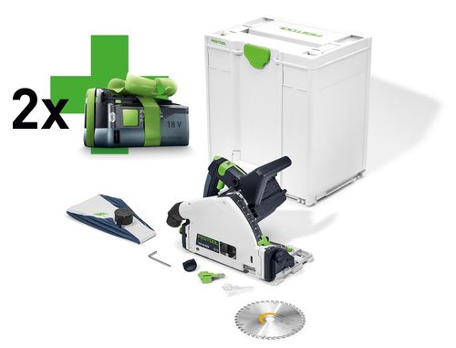 Akumuliatorinis įgilinamasis diskinis pjūklas FESTOOL TSC 55 KEB-Basic-5,0 + 2 akumuliatoriai dovanų! 577025