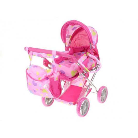 Doll pram pink with colorful hearts M2112 123274-549050 ADAR in a box