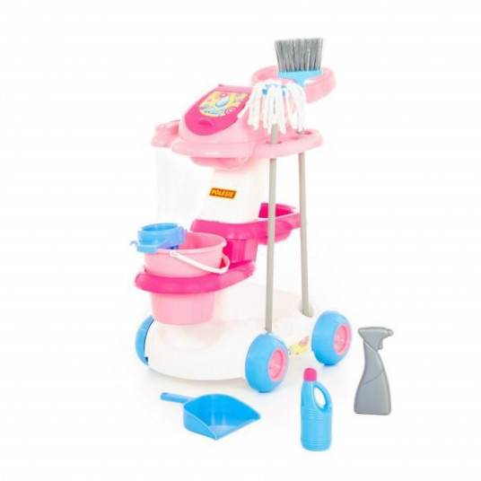 Polesie 58881 Cleaning Kit Brush Mop Bucket Dustpan Trolley Assistant 4 in Box