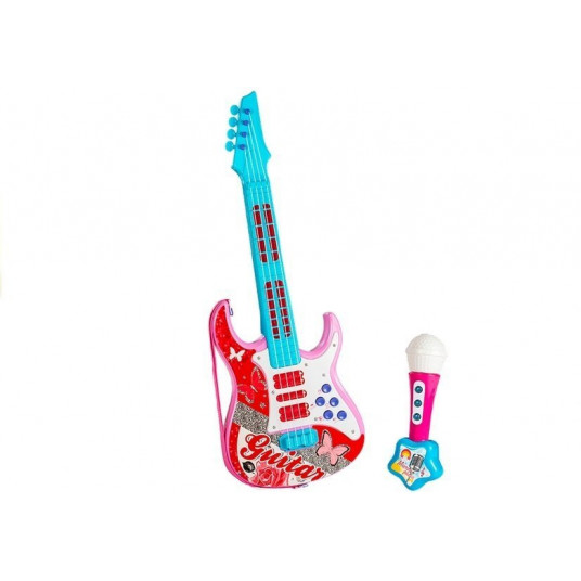 Elektrinė gitara su mikrofonu, rožinė