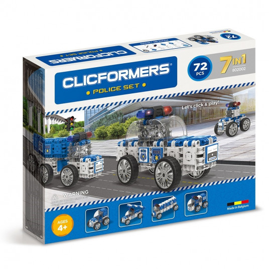 MOKOMIEJI IR STATYBINIAI BLOKAI CLICS CLICFORMERS 802002 - POLICIJOS RINKINYS (7 IN 1) - 72 ELEMENTŲ