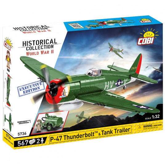 COBI 5736 Historical Collection WWII P-47 Thunderbolt Fighter Aircraft + Executive Edition Tanker Trailer 567 Bricks