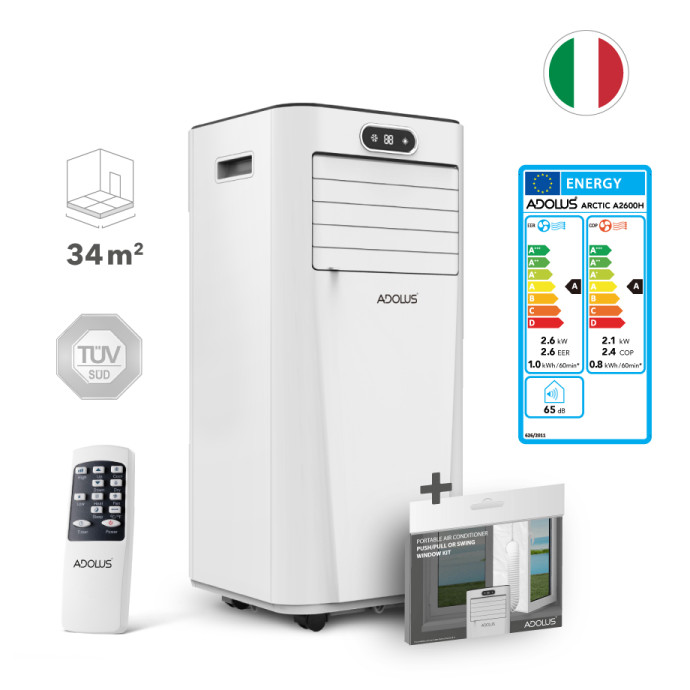 Mobilus oro kondicionierius ADOLUS ARCTIC A2600H su šildymu ir lango tarpine