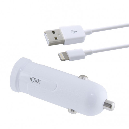  Car Charger MFI USB 2.4A+ Lightning Cable By KSIX White 