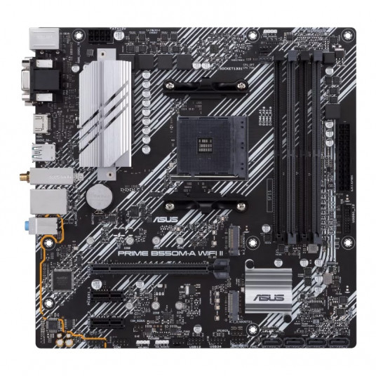 Asus PRIME B550M-A WIFI II Processor family AMD, Processor socket AM4, DDR4 DIMM, Memory slots 4, Supported hard disk drive interfaces SATA, M.2, Number of SATA connectors 4, Chipset AMD B550, microATX