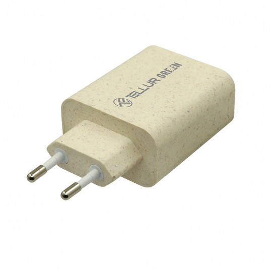  Tellur Green 38W dual port charger Type-C PD20W + USB QC3.0, cream 