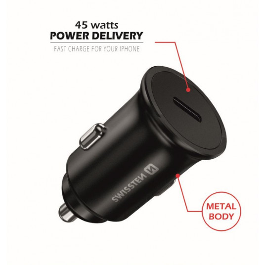 Swissten 45W PD Metal Car Charger Adapter USB-C