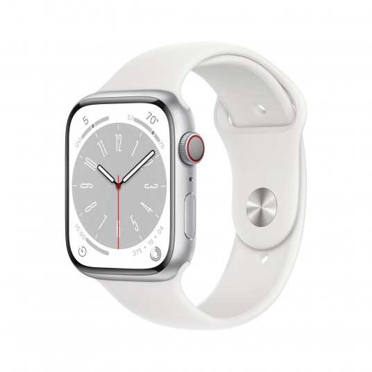 Išmanusis laikrodis Apple Watch Series 8 GPS, 45mm LTE Silver Aluminium Case with White Sport Band - Regular MP4J3UL/A