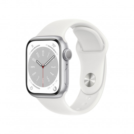 Išmanusis laikrodis Apple Watch Series 8 GPS, 41mm Silver Aluminium Case with White Sport Band - Regular / MP6K3UL/A