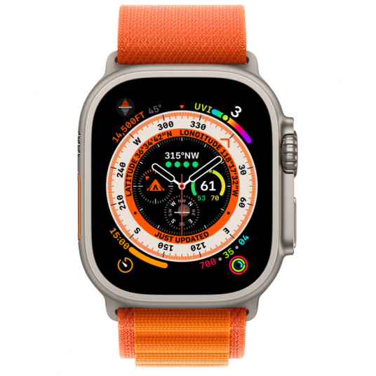 Išmanusis laikrodis Apple Watch Ultra GPS, 49mm LTE Titanium Case with Orange Alpine Loop, Large (165-210mm) MQFM3UL/A