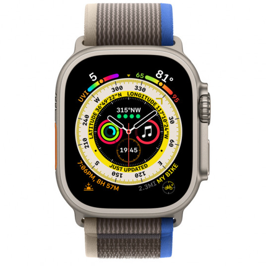 Išmanusis laikrodis Apple Watch Ultra GPS, 49mm LTE Titanium Case with Blue/Gray Trail Loop, Small/Medium (130-180mm) MNHL3UL/A