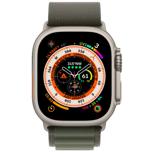  Išmanusis laikrodis Apple Watch Ultra GPS, 49mm LTE Titanium Case with Green Alpine Loop, Small (130-160mm) MNHJ3UL/A 