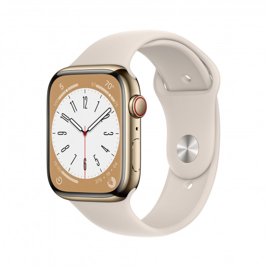  Išmanusis laikrodis Apple Watch Series 8 GPS, 41mm LTE Gold Stainless Steel Case with Starlight Sport Band MNJC3UL/A 