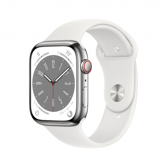  Išmanusis laikrodis Apple Watch Series 8 GPS + Cellular 41mm Silver Stainless Steel Case with White Sport Band - Regular MNJ53UL/A 