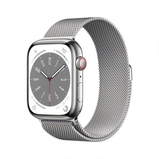 Išmanusis laikrodis Apple Watch Series 8 GPS, 45mm LTE Silver Stainless Steel Case with Silver Milanese Loop MNKJ3UL/A