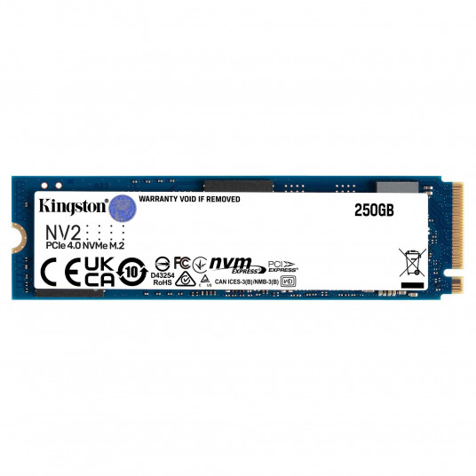  Kingston SSD NV2 250 GB, SSD form factor M.2 2280, SSD interface PCIe 4.0 x4 NVMe, Write speed 1300 MB/s, Read speed 3000 MB/s 