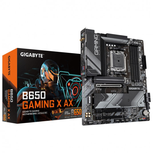  Gigabyte B650 GAMING X AX 1.X M/B Processor family AMD, Processor socket AM5, DDR4 DIMM, Memory slots 4, Supported hard disk drive interfaces 	SATA, M.2, Number of SATA connectors 4, Chipset AMD B650, ATX 