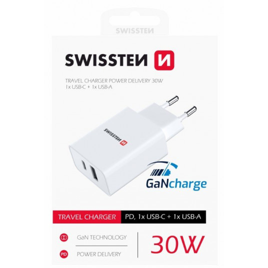  Swissten travel 30W 1x USB - C 1x USB-A 