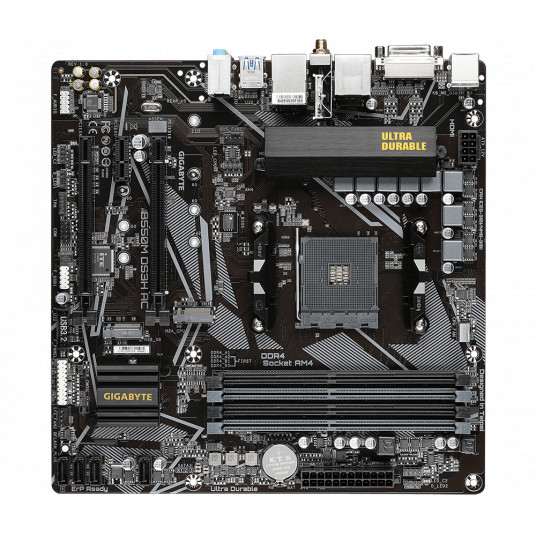  Gigabyte B550M DS3H AC 1.0/1.1/1.2/1.3 M/B Processor family AMD, Processor socket AM4, DDR4 DIMM, Memory slots 4, Supported hard disk drive interfaces 	SATA, M.2, Number of SATA connectors 4, Chipset AMD B550, Micro ATX 