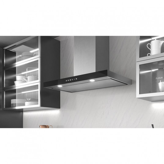 Montuojamas prie sienos kamino tipo gartraukis ESISTYLE PEARL WALL 90 INOX BLACK MOTOR ON BOARD