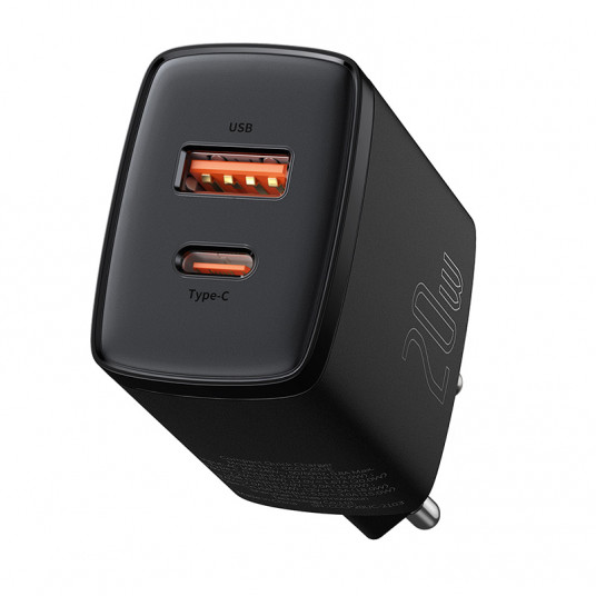  Sieninis įkroviklis Baseus 20W USB USB-C QC3.0 PD3.0 juodas 