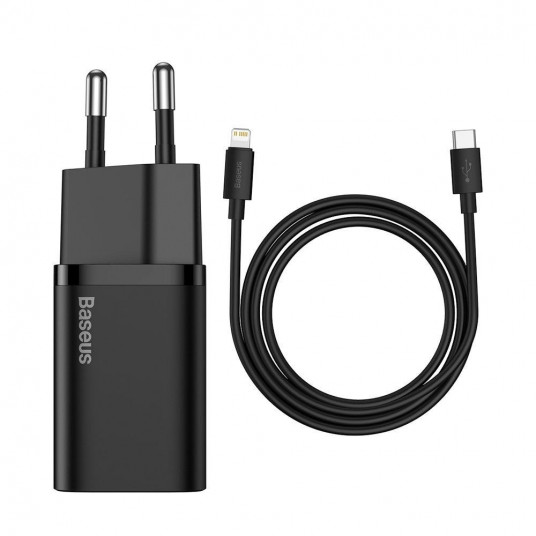  Ładowarka sieciowa Baseus Super Si Quick Charger 1C 20W z przewodem USB-C do Lightning 1m (czarna) 