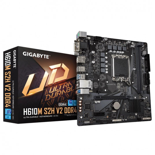 Mainboard|GIGABYTE|Intel H610|LGA1700|Micro-ATX|Memory DDR4|Memory slots 2|1xPCI-Express 3.0 1x|1xPCI-Express 4.0 16x|1xM.2|1x15pin D-sub|1xDVI-D|1xHDMI|4xUSB 2.0|2xUSB 3.2|2xPS/2|1xRJ45|3xAudio port|H610MS2HV2DDR4