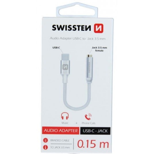  Swissten USB-C to Jack 3.5mm Audio Adapter for phones 15 cm Silver 