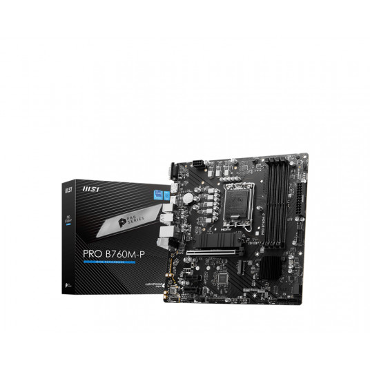 MSI PRO B760M-P Processor family Intel, Processor socket LGA1700, DDR5 DIMM, Memory slots 4, Supported hard disk drive interfaces SATA, M.2, Number of SATA connectors 4, Chipset Intel B760, mATX
