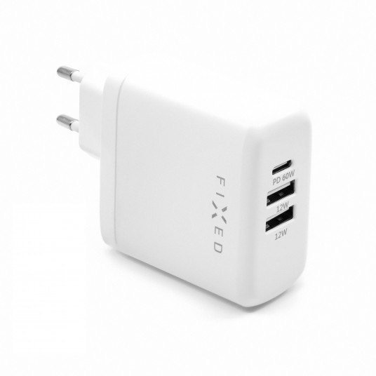  FIXED USB-C/2xUSB Travel Charger 60W, White 
