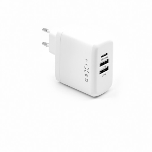  FIXED USB-C/2xUSB Travel Charger 45W, White 