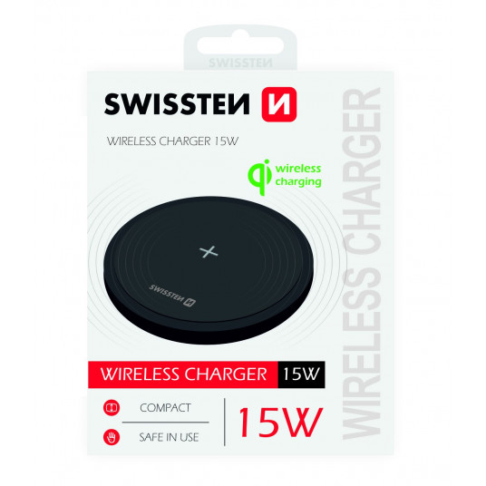 Swissten 15W Wireless charger with USB-C 1.5m cable Black