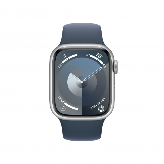 Išmanusis laikrodis Apple Watch Series 9 GPS 41mm Silver Aluminium Case with Storm Blue Sport Band - S/M MR903ET/A