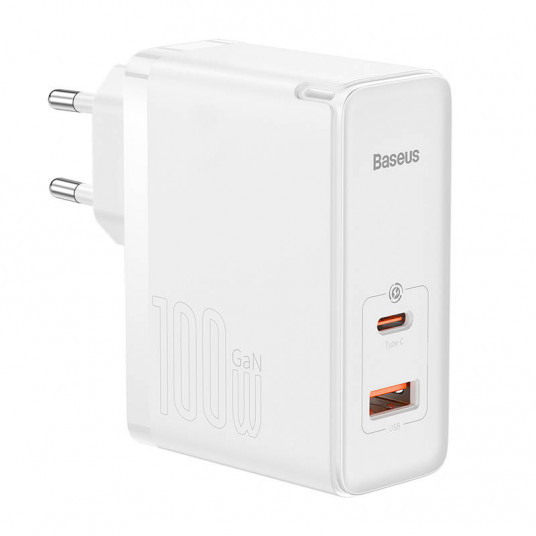 Baseus GaN5 Pro, USB-C + USB, 100W + kabel (biała) 