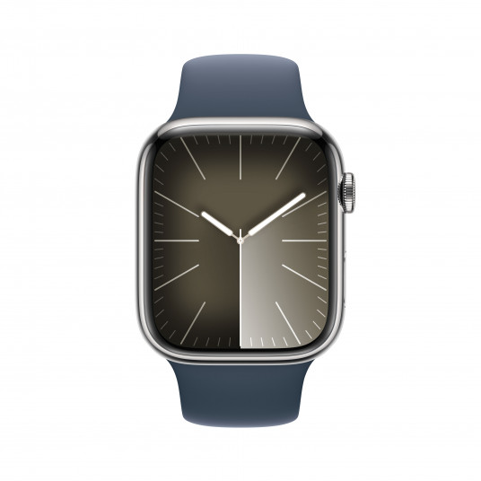 Išmanusis laikrodis Apple Watch Series 9 GPS + Cellular 45mm Silver Stainless Steel Case with Storm Blue Sport Band - S/M MRMN3ET/A