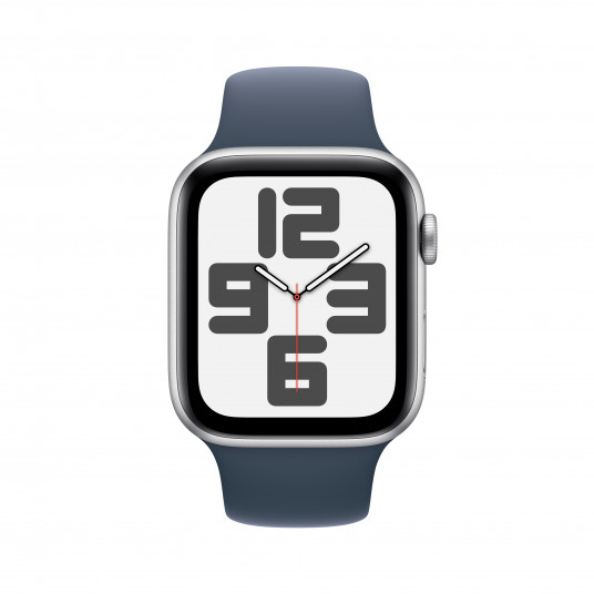 Išmanusis laikrodis Apple Watch SE GPS + Cellular 44mm Silver Aluminium Case with Storm Blue Sport Band - M/L MRHJ3ET/A